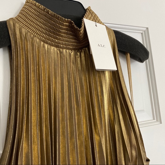 A.L.C. Renzo pleated dress in metallic gold - Picture 5 of 7
